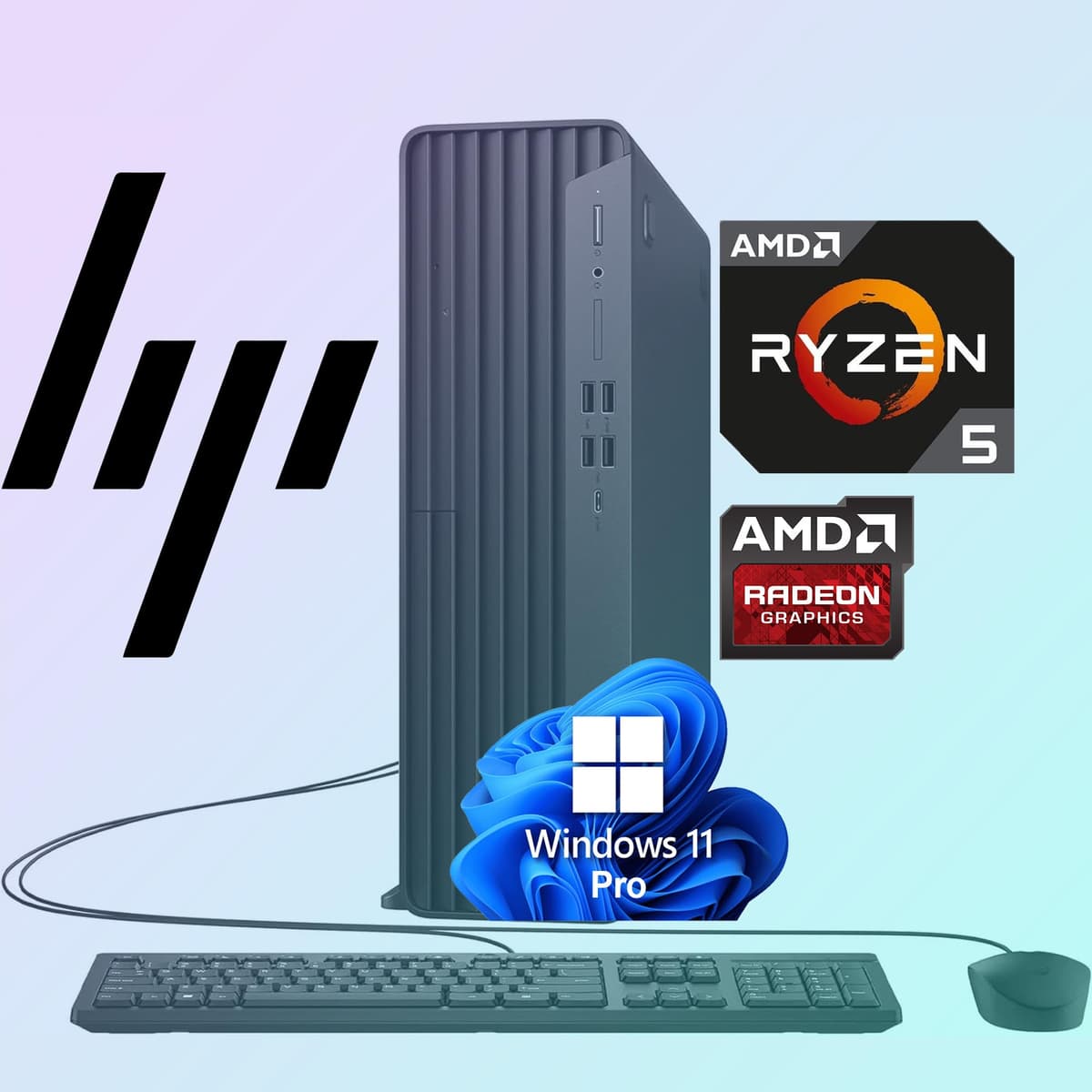 HP Desktop PC Elite SFF G9 | Procesador Ryzen 5 de 6 núcleos a 5 GHz (1.3 veces más rápido que Intel i7-1255U) | RAM DDR5 | WiFi | Bluetooth | HDMI, USB, RJ-45 | Windows 11 Pro | Teclado y mouse con cable (24 GB RAM y 1 TB SSD)