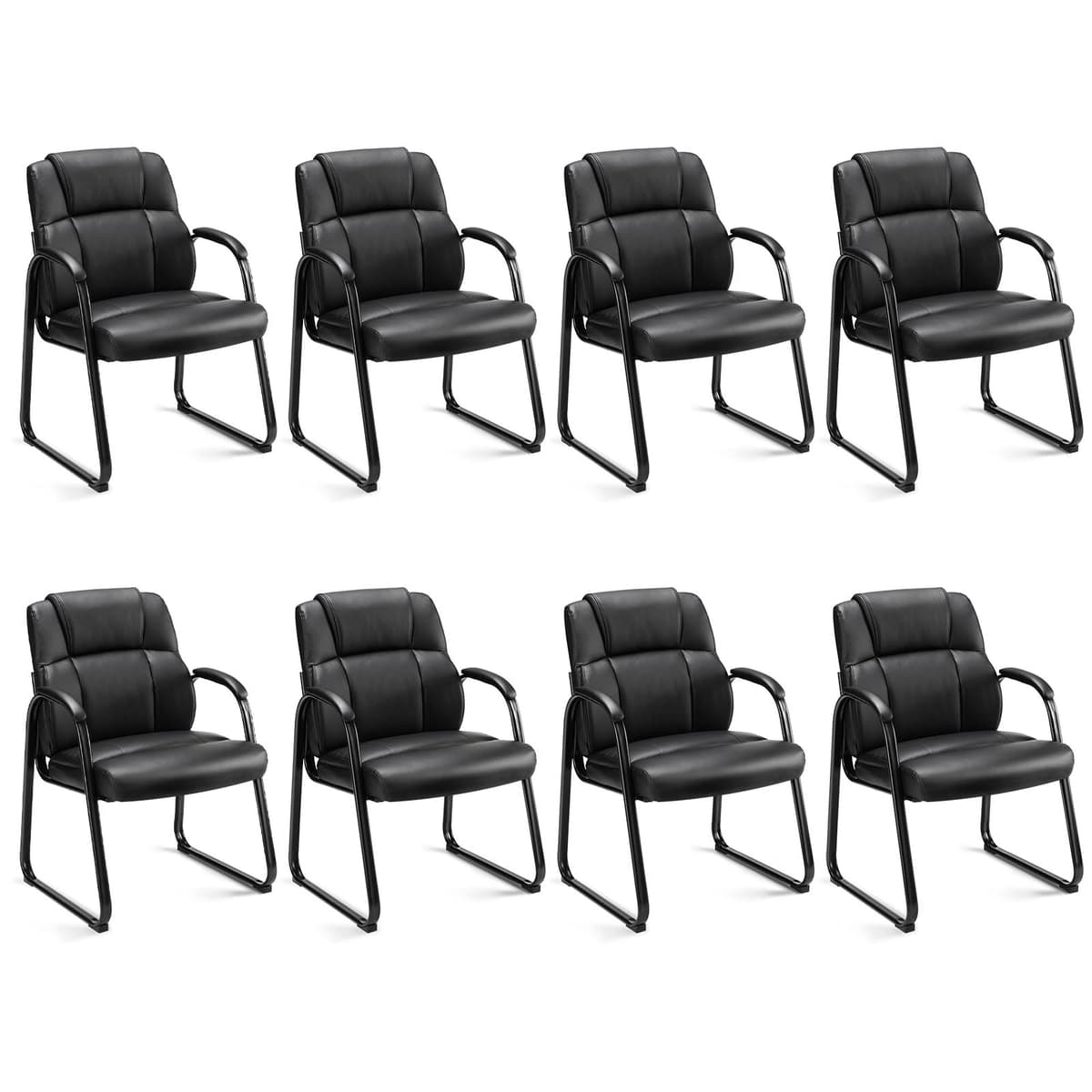 NEWBULIG Juego de 6 Sillas de Sala de Espera, Sillas de Recepción Fijas para Oficina sin Ruedas, Con Reposabrazos Acolchados y Base Sólida, Sillas de Escritorio para Sala de Conferencias, Vestíbulo, Hogar y Dormitorio 6P6130BK-FA-PN