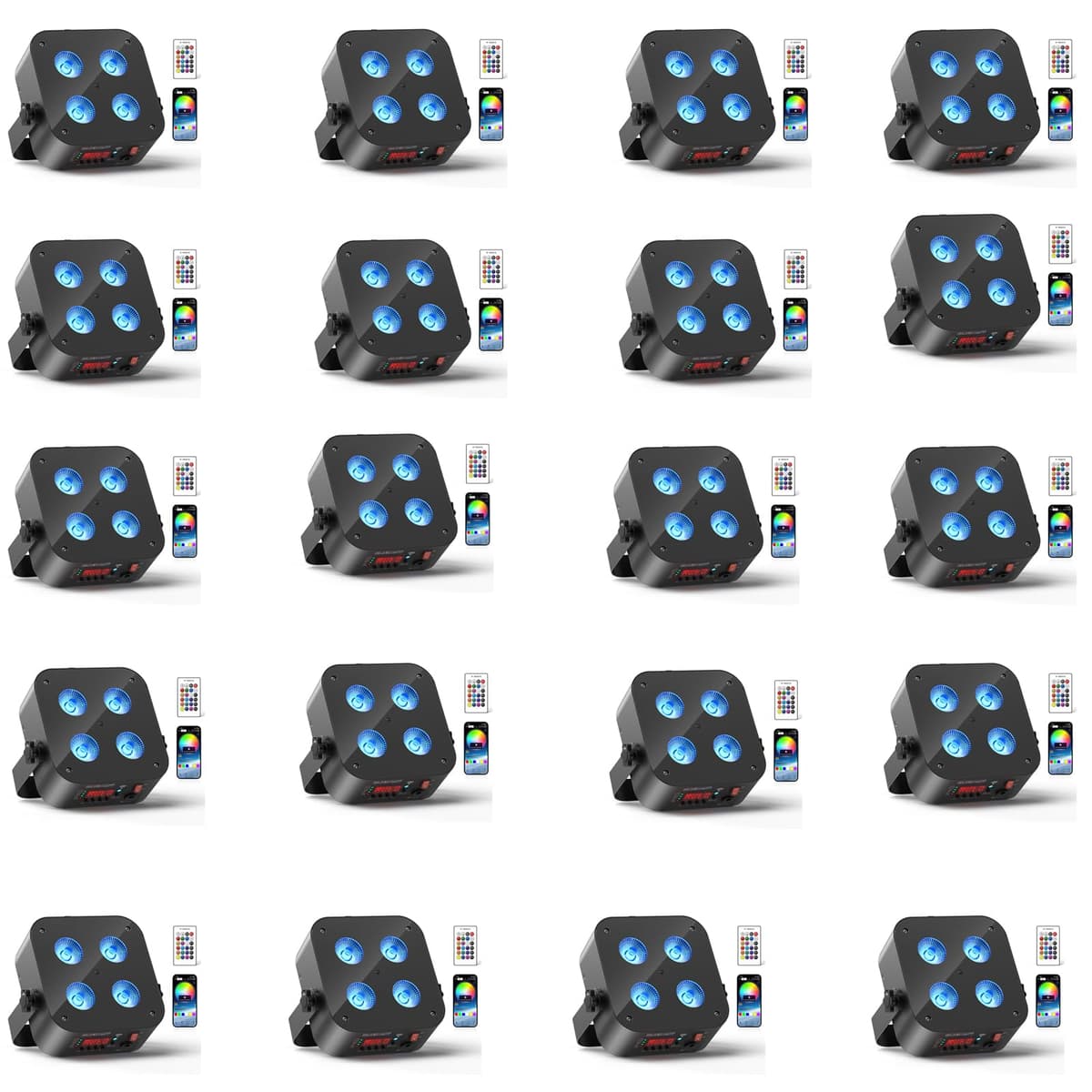 DazzlingStage Mini Par Recargable 4×18W RGBWA+UV Batería, APP y DMX Inalámbrico - Uplights para Fiesta y Evento (Pack x20) LHQ-ZQ01240X20US-GYY