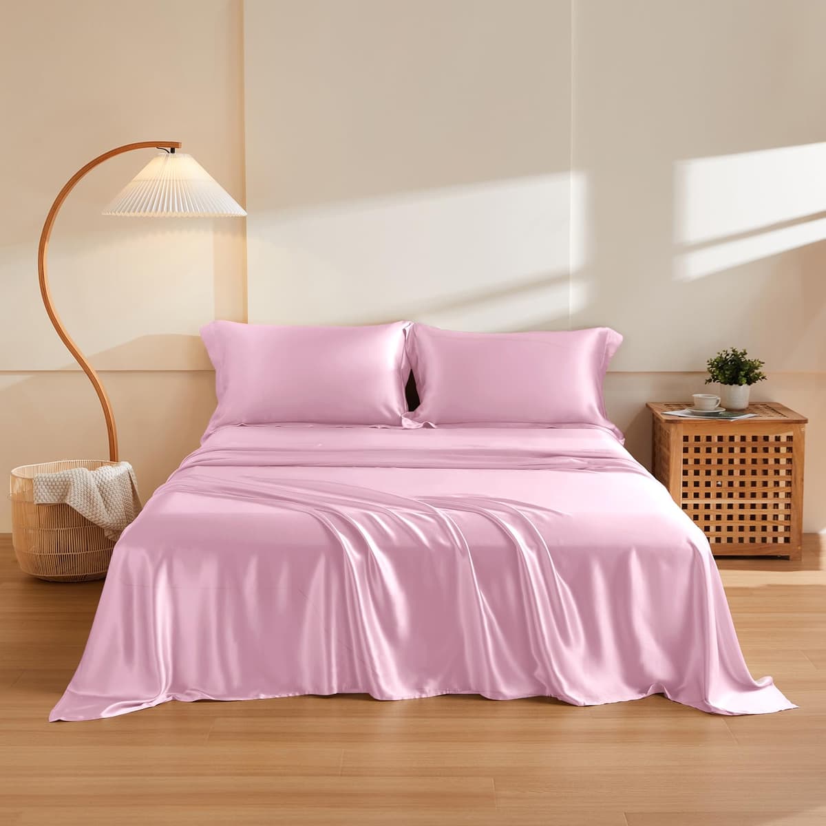 Juego de sábanas de seda THXSILK 19 Momme 4 piezas King Lavanda