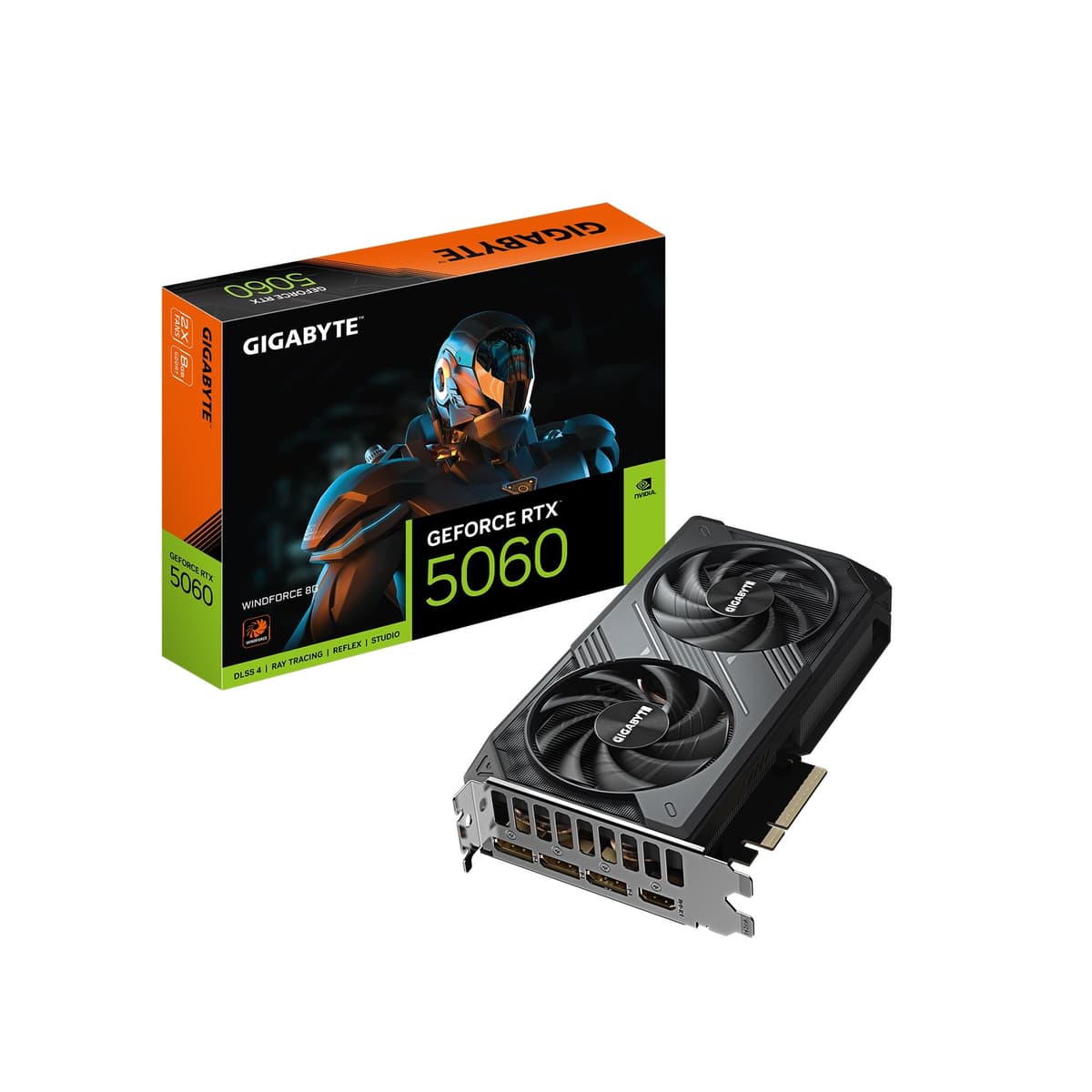 GIGABYTE GeForce RTX 5060 WINDFORCE 8G tarjeta gráfica, 8GB GDDR7 de 128 bits, PCIe 5.0, sistema de refrigeración WINDFORCE, tarjeta de video GV-N5060WF2-8GD