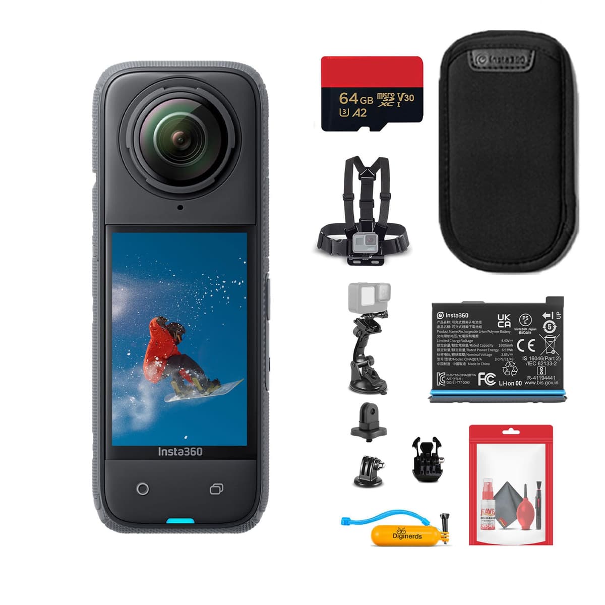 Insta360 X4 Cámara 360 Waterproof 8K con Kit de Accesorios y SD 64GB INS360X4