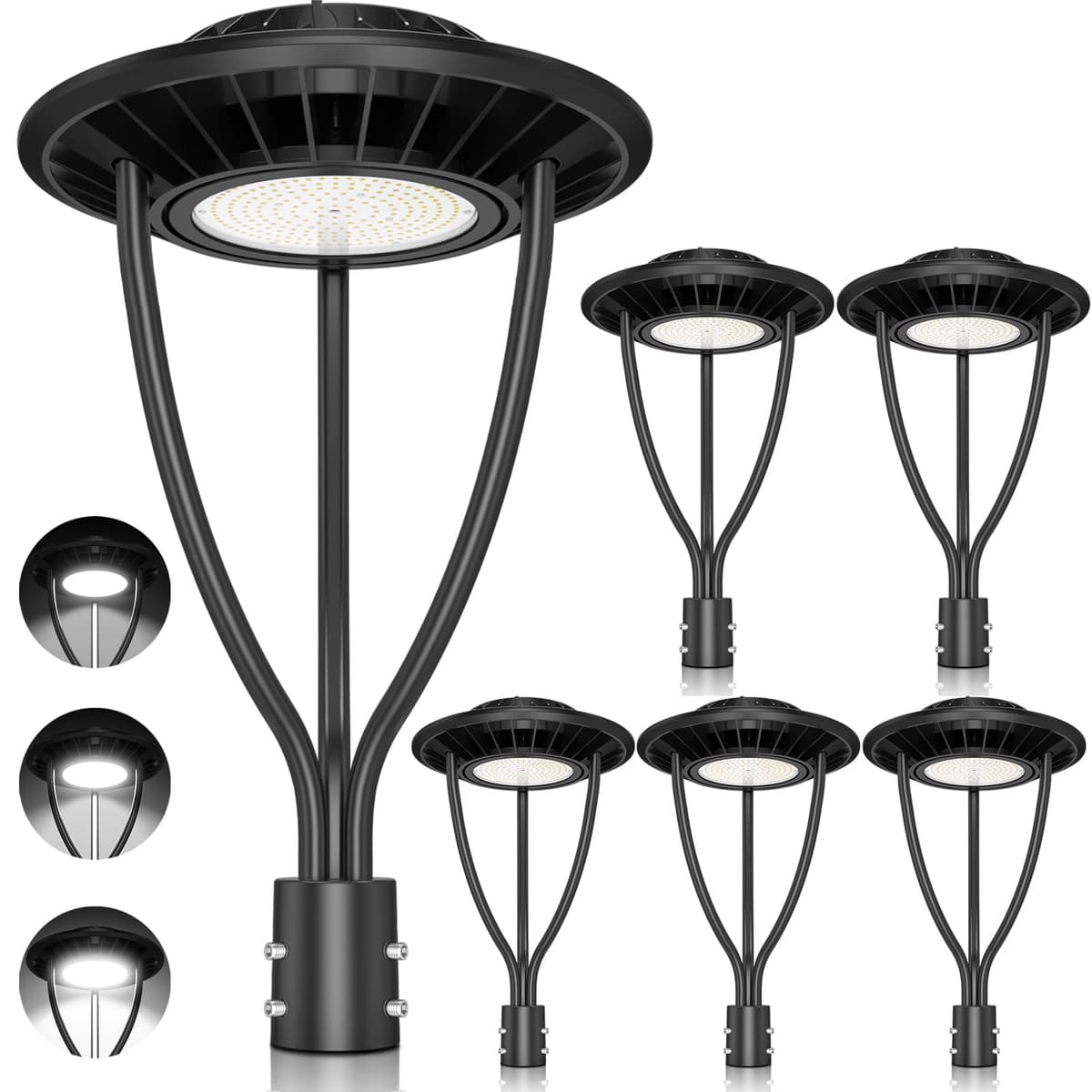 ADUB Pack de 6 Luminarias Postes LED Ajustables 60W/48W/36W, DLC ETL 5000K con Fotocélula, IP65 para Exterior, Luminaria de Poste Comercial para Calles y Áreas, AC 100-277V NG-PTA-Post light