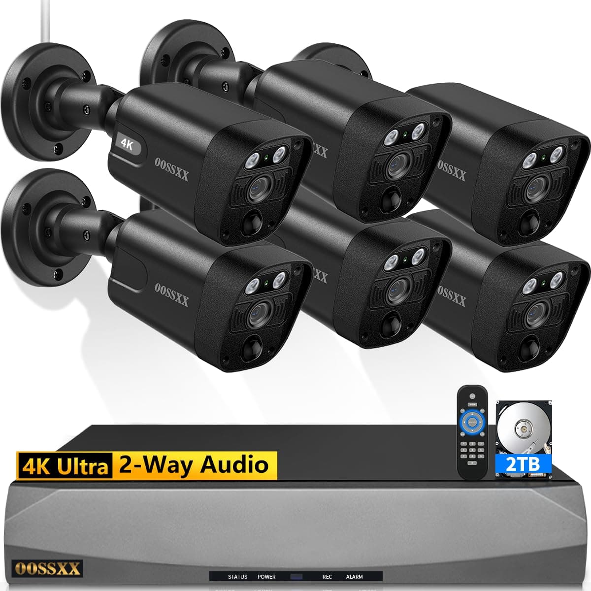 OOSSXX Sistema de Cámaras de Seguridad para Exteriores con Cable DVR: 4K/8.0 Megapíxeles, Ángulo Ultra Gran Angular de 130°, Audio Bidireccional y PoE 130° Ultra Wide-Angle