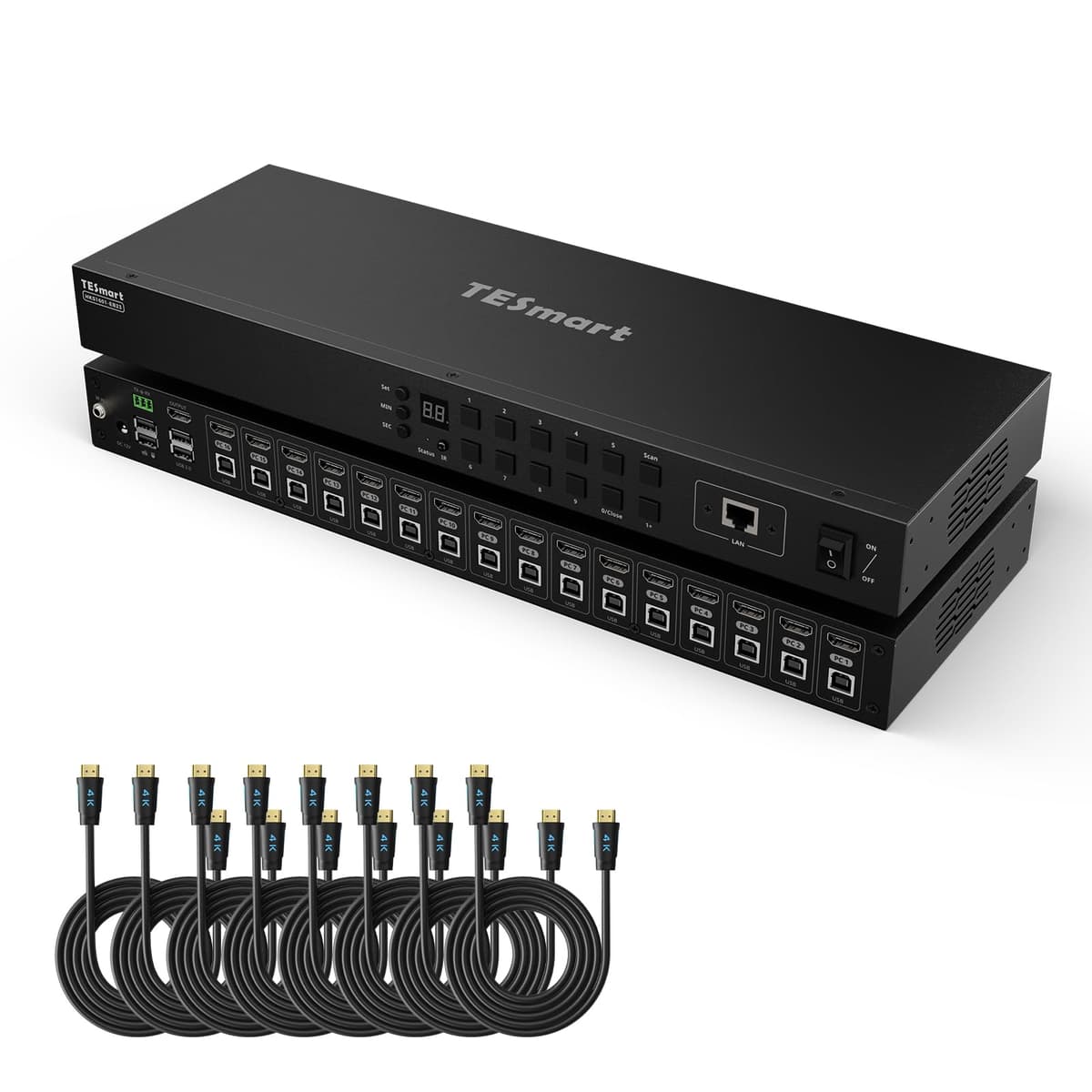 TESmart HKS1601-EB23-USBK-V1 KVM Switch HDMI 16 puertos 4K@30Hz con cables y montaje 1U