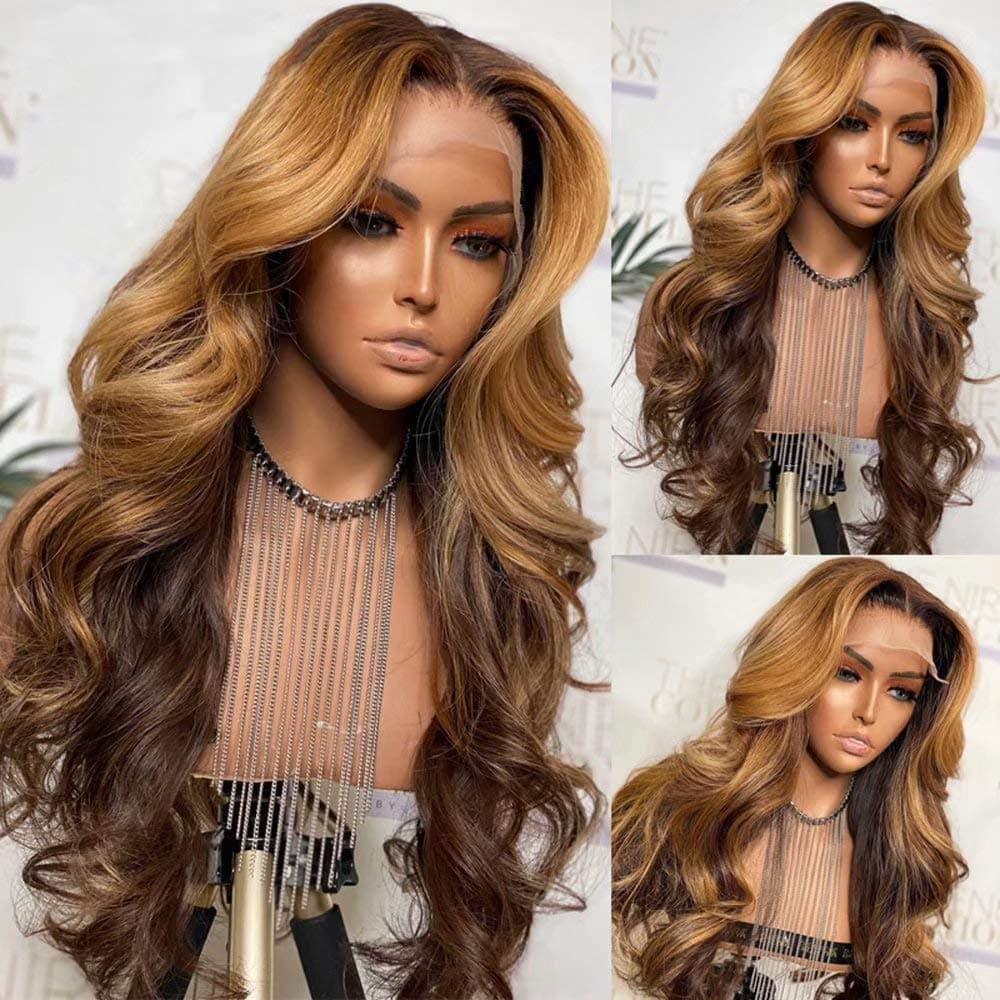 oulaer Ombre Body Wave 13x4 Lace Front Peluca Humana HD 26 pulgadas 180 Density 12