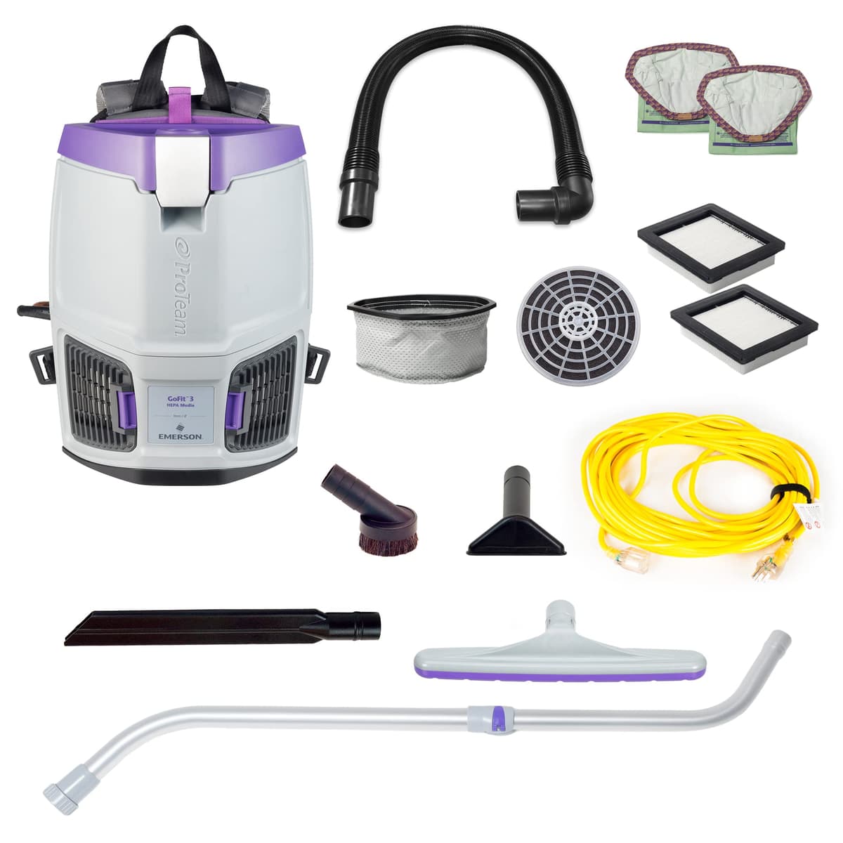 ProTeam GoFit 3 Aspiradora Mochila Comercial 3 qt con Kit de Herramientas Telescópico 107713