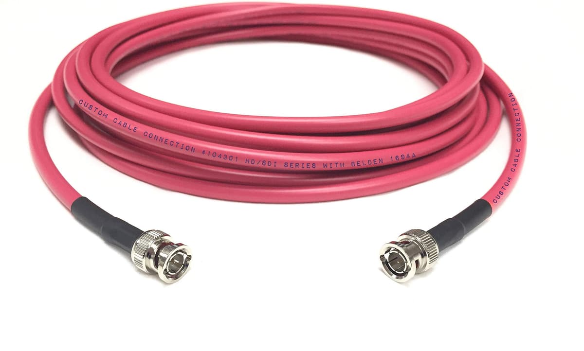 Conexión de Cable Personalizado Cable Belden 1694A RG6 BNC 3G HD-SDI de 500 Pies (75 Ohm) Chaqueta Roja *Debido a la longitud de este cable - solo soportará transmisión de señal 3G 104301-500RED