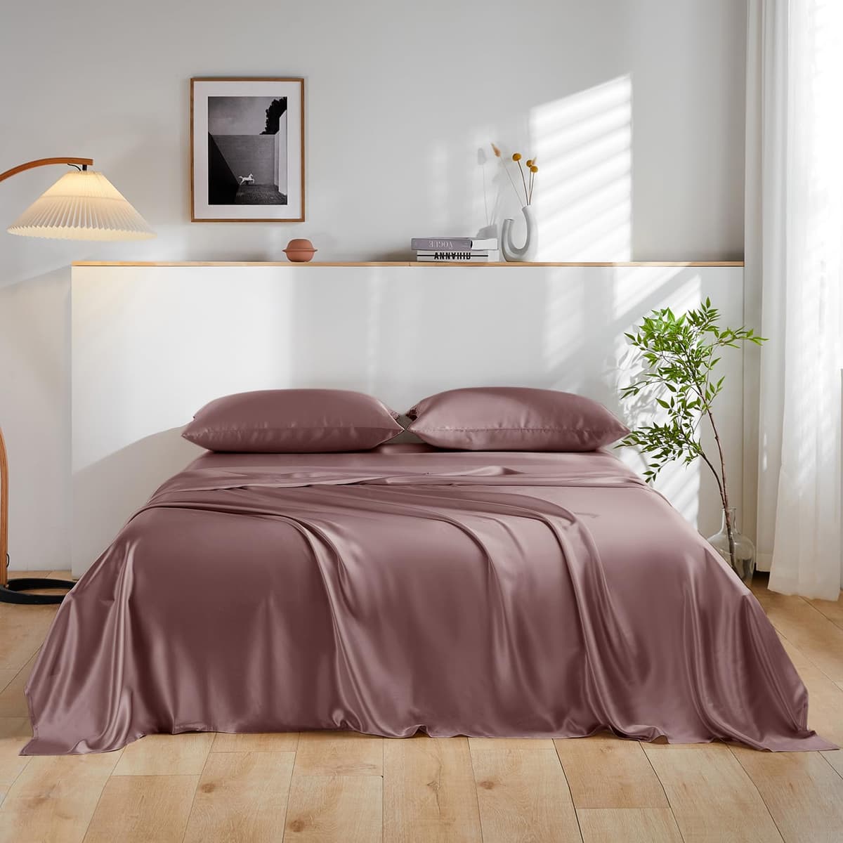 THXSILK Juego de sábanas de 100% seda Mulberry 4 piezas - Cal King, morado