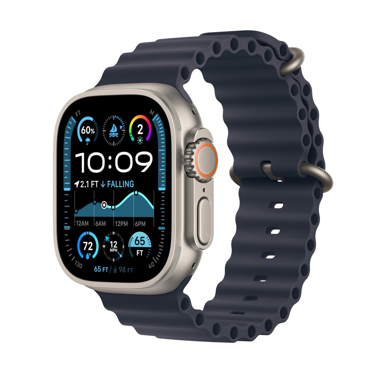 Apple Watch Ultra 2 [GPS + Cellular, 49 mm] Caja de titanio natural con correa Navy Ocean, Talla única (Reacondicionado) MX4D3LW/A