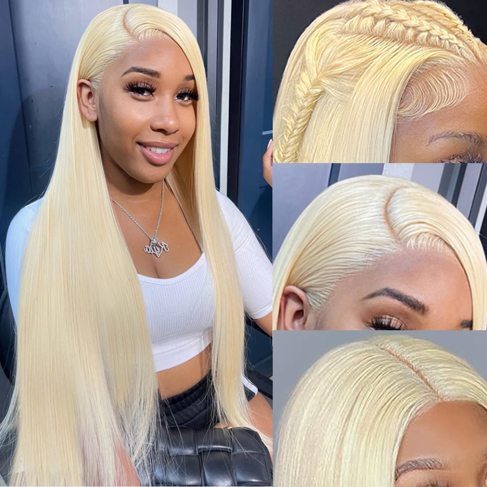 MYDIVA Peluca frontal 613 Lace Front 13x6, cabello humano lacio, 40 pulgadas