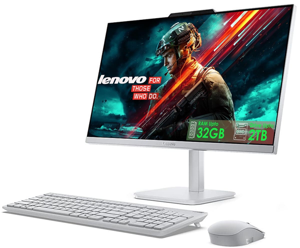 Computadora Todo-en-Uno Lenovo con CPU Intel Ultra-Rápida de 4 Núcleos | Pantalla Full HD de 24 pulgadas | 8GB RAM, 512GB SSD PCIe | Wi-Fi 6 | Bluetooth | Puertos USB y Ethernet | Windows 11 | Salida HDMI | Teclado y Mouse Inalámbricos A100