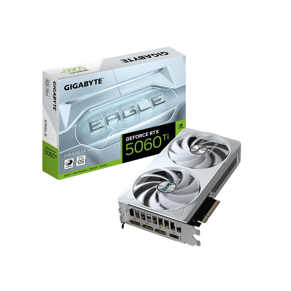 GIGABYTE GeForce RTX 5060 Ti Eagle OC ICE 16G Tarjeta Gráfica, 16GB GDDR7 128-bit, PCIe 5.0, Sistema de Refrigeración WINDFORCE, GV-N506TEAGLEOC ICE-16GD
