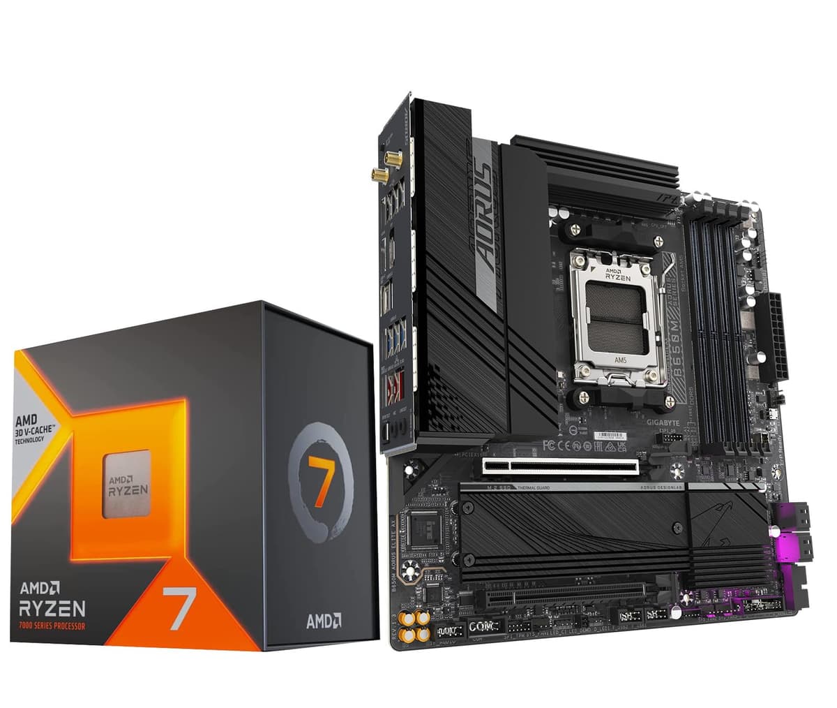 INLAND Pack Micro Center CPU AMD Ryzen 7 7800X3D con placa madre GIGABYTE B650M AORUS Elite AX para gaming (AM5, Micro-ATX, DDR5, PCIe 5.0 M.2, USB 3.2 Gen2x2 tipo C) 7800X3DB650MAORUSELITE