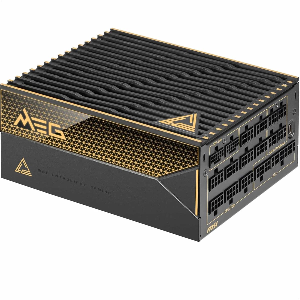 MSI MEG Ai1600T Fuente de Poder PCIE5, 1600W, 80 Plus Titanium, ATX 3.1, Soporte GPU PCIe 5.1, 12V-E nativo dual 2x6, Cables con conectores 12V-2x6 bicolor, PSU ATX, Cable trenzado 306-7ZPEX11-CE0