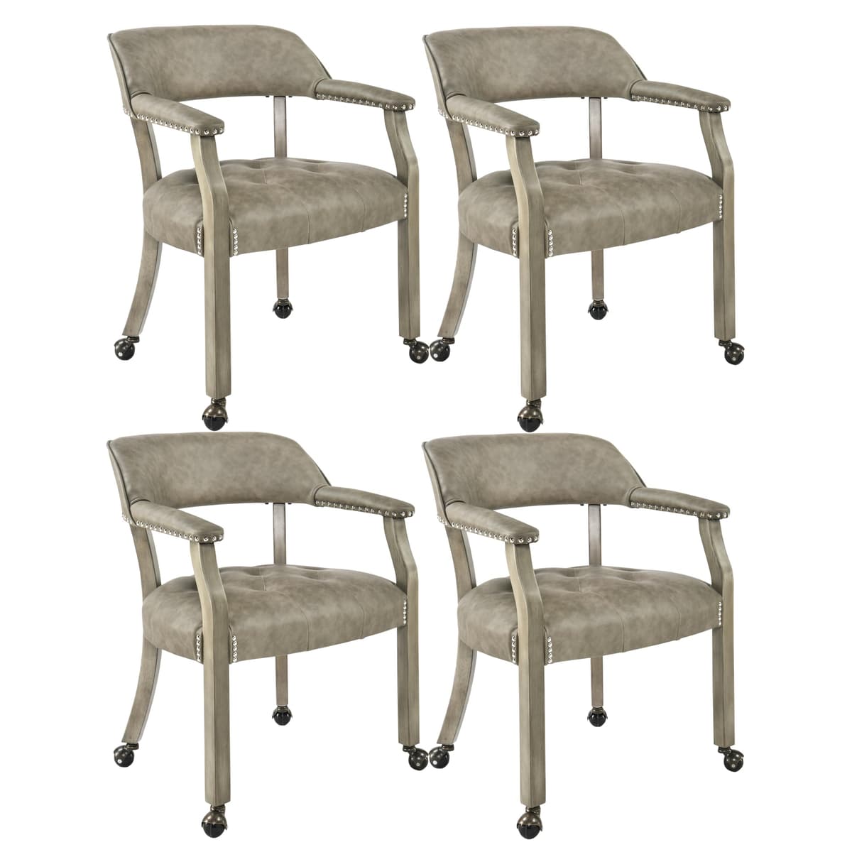 LEEMTORIG Set de 4 sillas de comedor con ruedas y brazos, asiento acolchado gris, patas de madera LEESY-1318-UA04