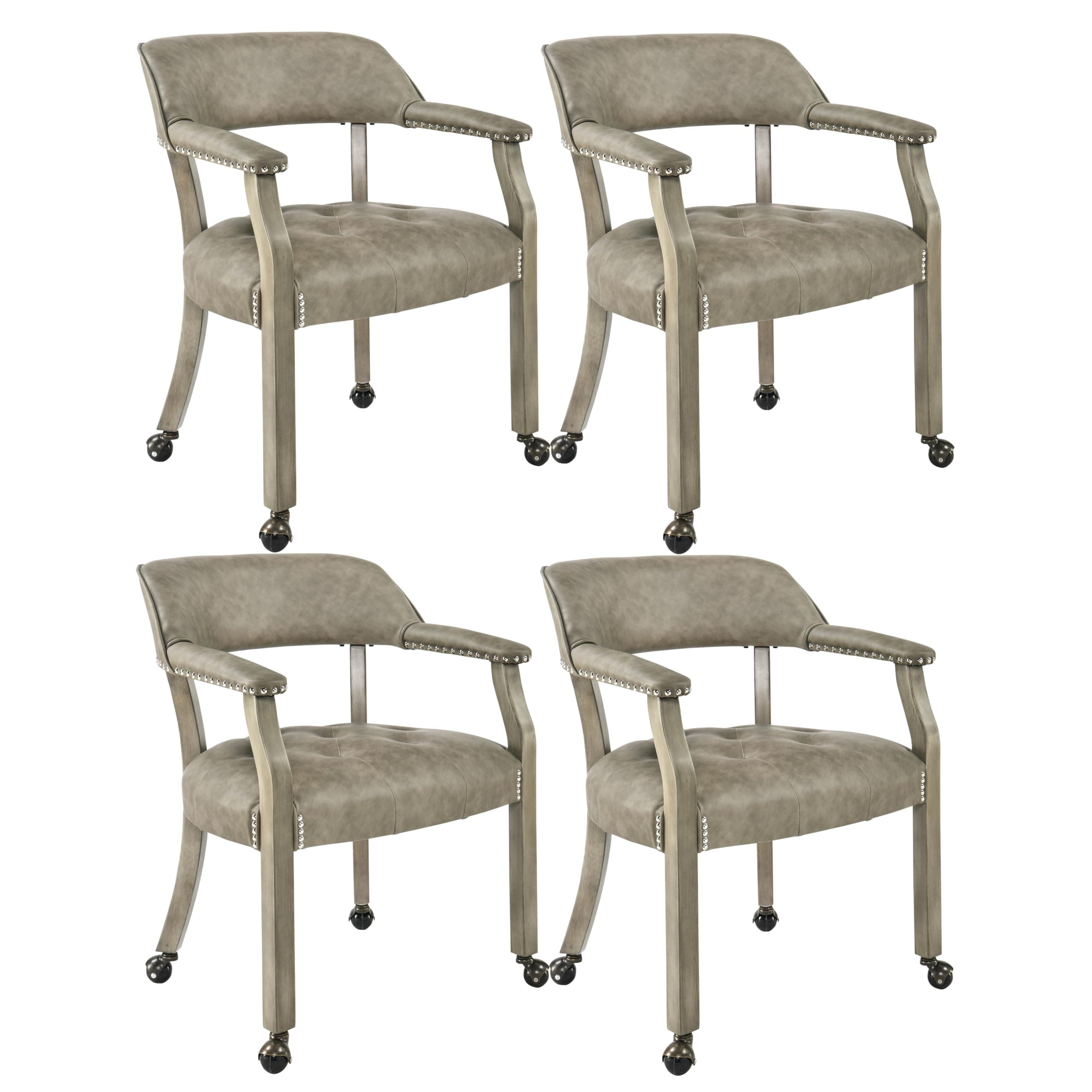 LEEMTORIG Set de 4 sillas de comedor con ruedas y brazos, asiento acolchado gris, patas de madera LEESY-1318-UA04