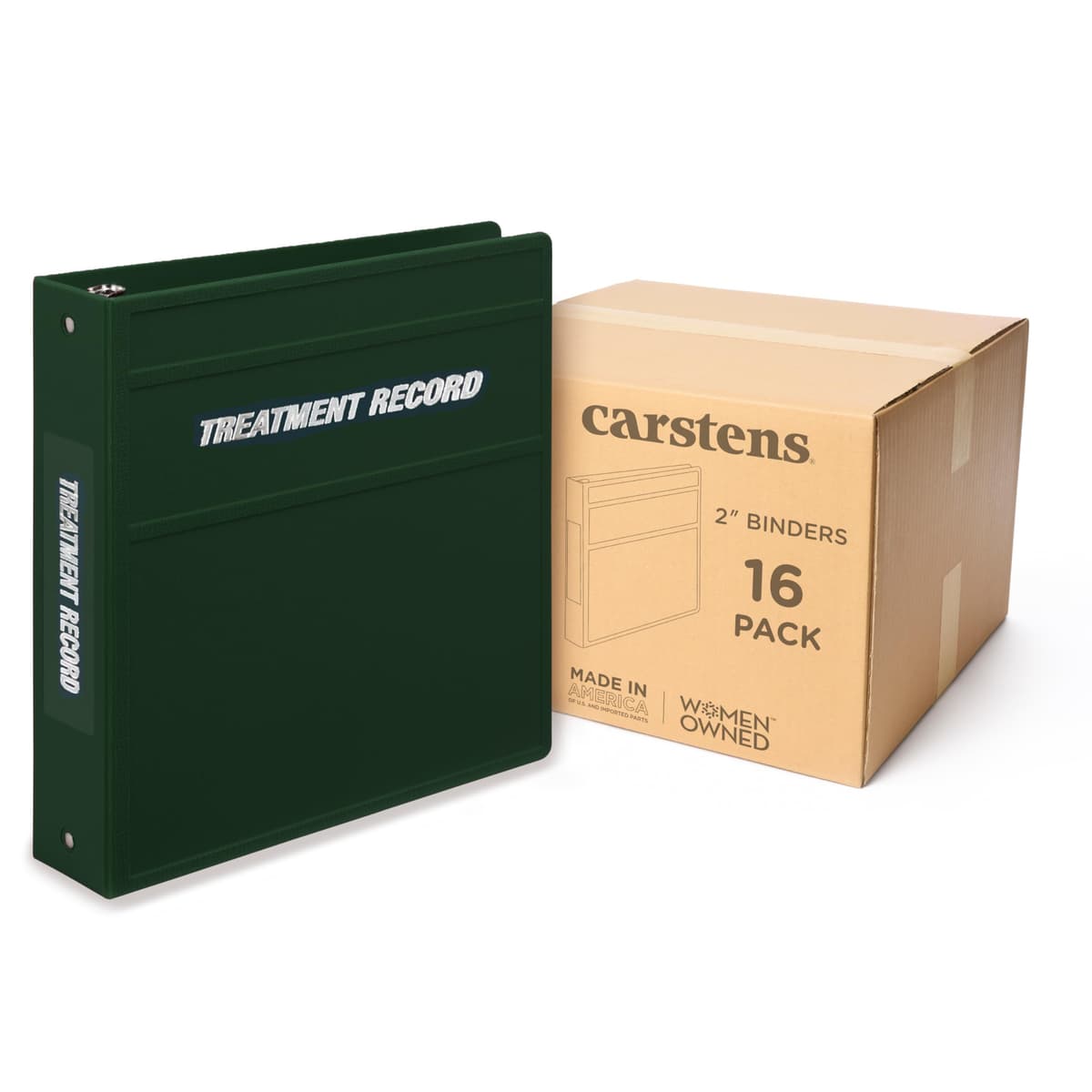 Carstens 2-Inch Heavy Duty Round Ring Binder para Treatment Administration Records - Side Opening Forest Green, Case of 16 (1768-3RCS)