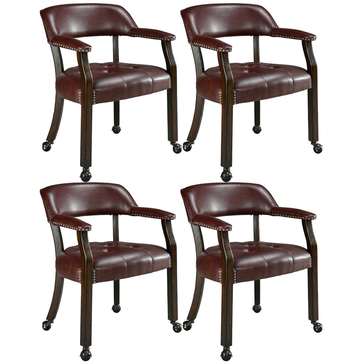 LEEMTORIG Set x4 Sillas de Comedor Grandes con Ruedas y Brazos, PU Wine Red, XXY-1910-WR LEEXXY-1910-WR04
