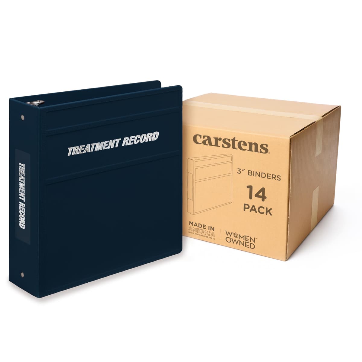 Carstens 3-Inch Heavy Duty Round Ring Binder para Treatment Administration Records - Side Opening Navy Blue, Case of 14 (1775-3RCS)