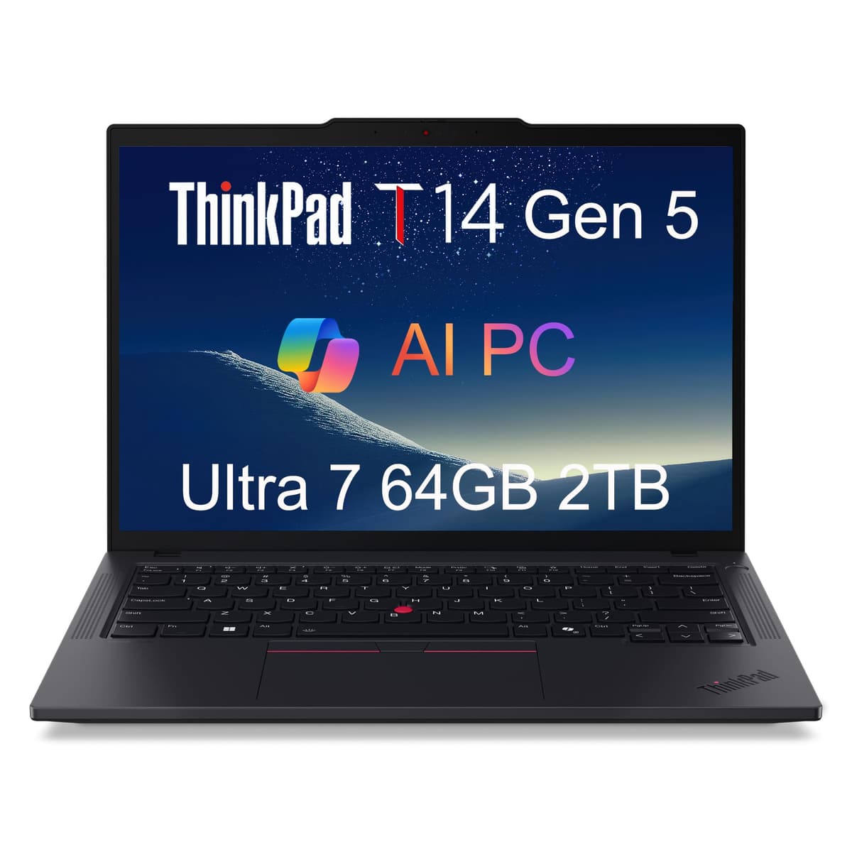 ist computers Lenovo ThinkPad T14 Gen 5 Laptop empresarial con IA (14" FHD+, Intel 12 núcleos Ultra 7 155U (> i7-13700H), 64 GB RAM DDR5, SSD 2 TB), lector de huellas, teclado retroiluminado, webcam 5 MP, 2x Thunderbolt 4, Ethernet, Windows 11 Pro ThinkPad T14 G5 21ML