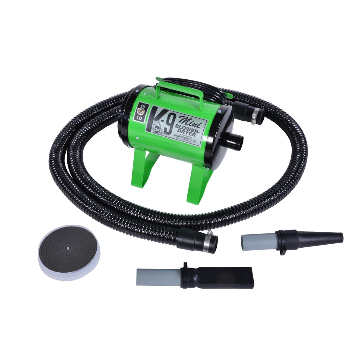 Secador de Perros ECC Mini K-9 de Electric Cleaner Company - Secador de Mascotas Portátil con 2 Velocidades, Manguera de 10' y Accesorios, Verde Lima