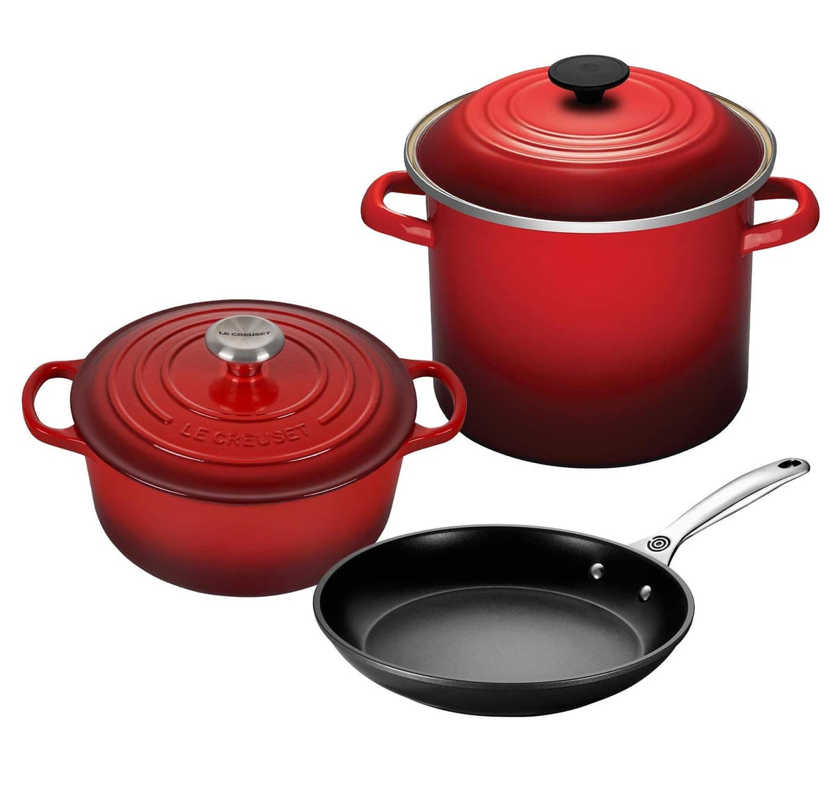 Le Creuset Cerise - Set de cocina 5 piezas (Dutch Oven 4.5 qt, Stockpot 8 qt, Sartén 10") Le Creuset Cerise 5pc Cookware Set
