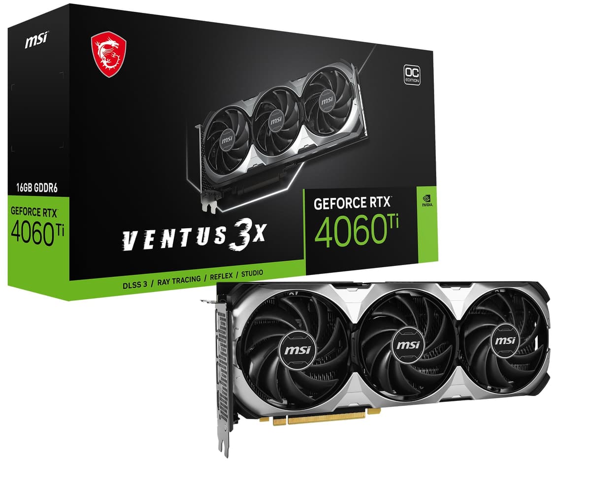MSI GeForce RTX 4060 Ti 16GB GDDR6 Ventus 3X OC, Boost 2625 MHz, 128-Bit, HDMI/DP GeForce RTX 4060 Ti VENTUS 3X 16G OC