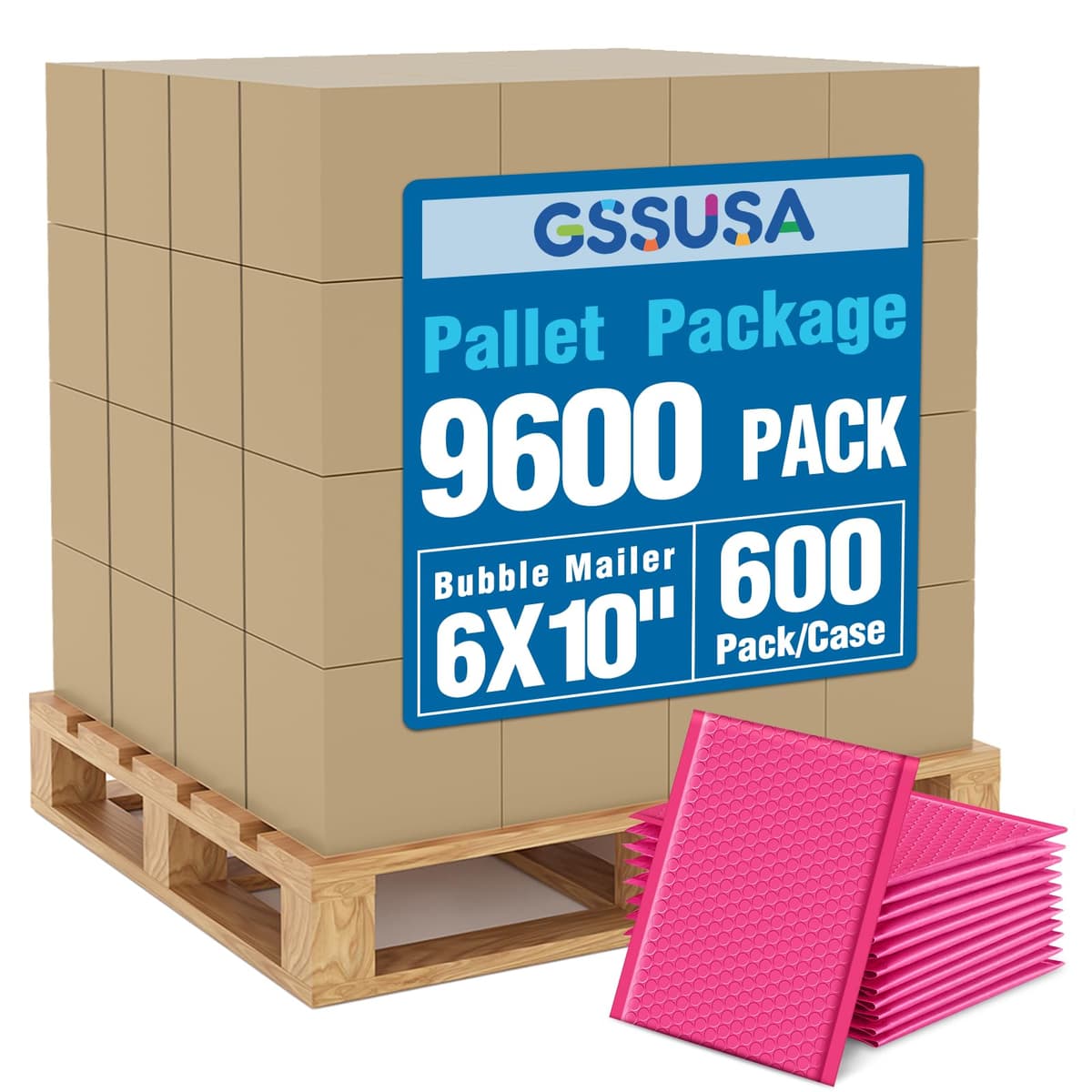 GSSUSA Pink Bubble Mailers 6x10 Pack x9600, 1 pallet - Sobres acolchados autoadhesivos