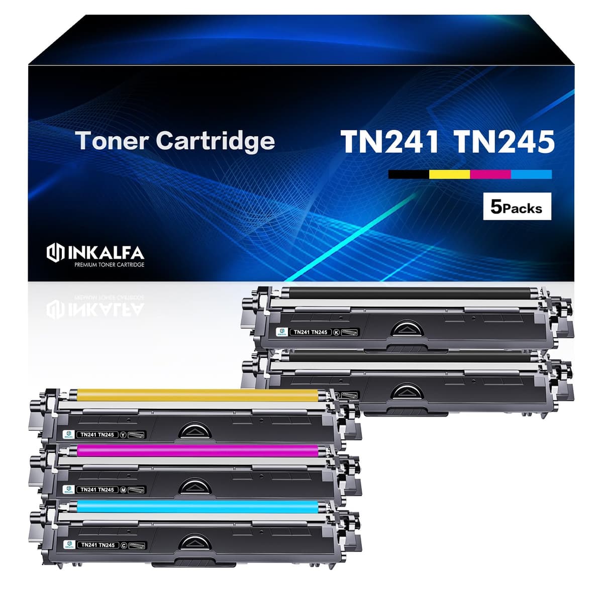 inkalfa Pack de 5 TN241 TN245 Compatible con Brother TN-241 TN-245 TN242 TN246 para Brother MFC-9332CDW DCP-9022CDW MFC-9142CDN DCP-9020CDW DCP-9017CDW HL-3142CW HL-3152CDW MFC-9140CDW N N