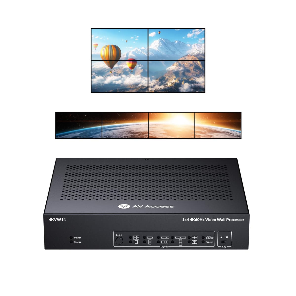 AV Access 4KVW14 Controlador Video Wall 4K@60Hz, Soporta varios Layouts, Rotación 60°/90°