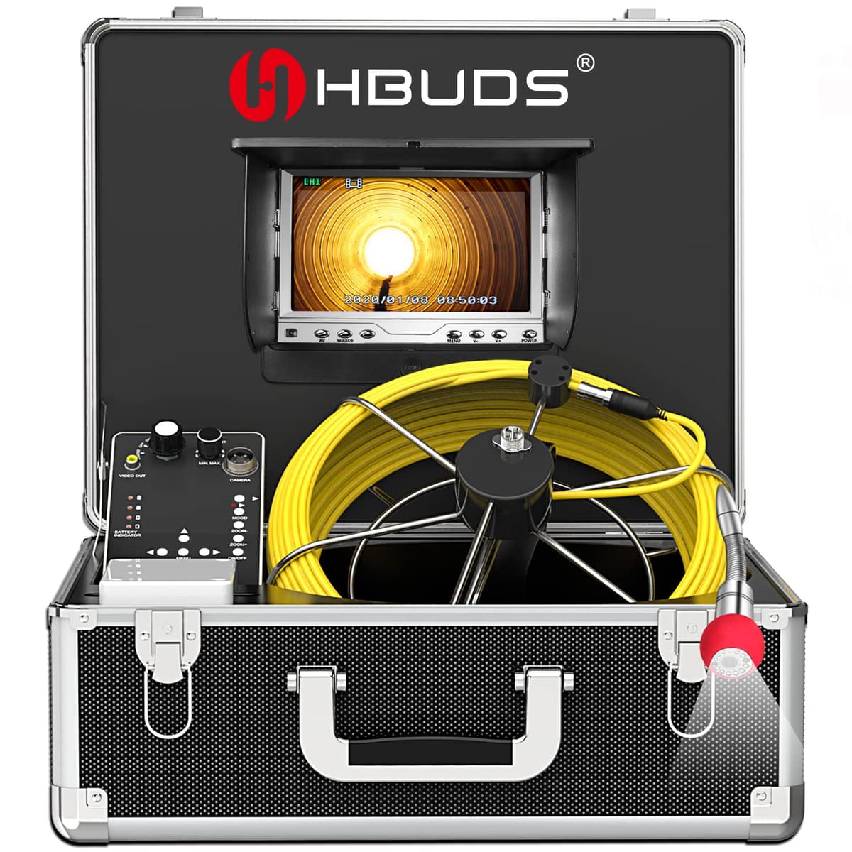 HBUDS Cámara para Tuberías 50M con Monitor 7" y Cable 165ft, IP68 7D3A