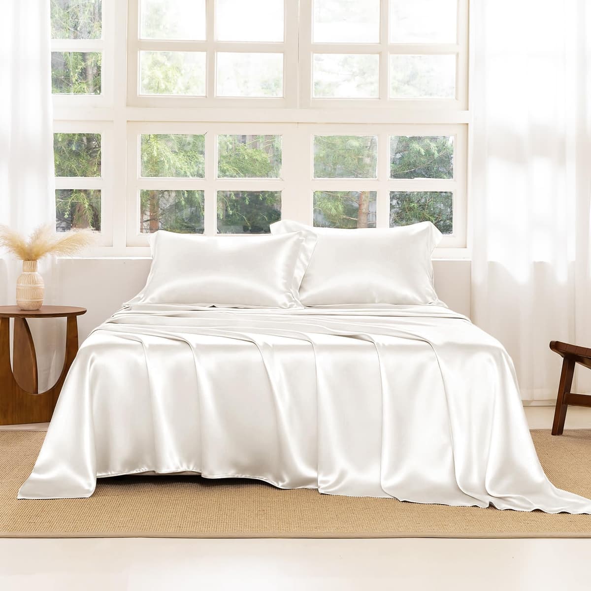 THXSILK Juego de Sábanas de Seda Mulberry 22 Momme King 4 piezas - Blanco 22207