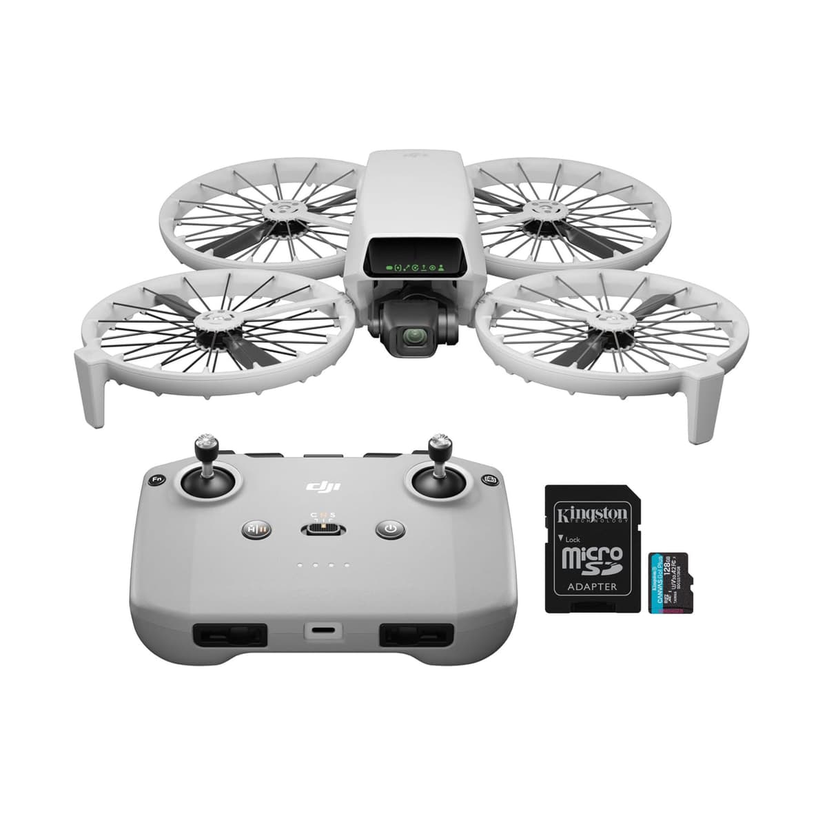 Dron con cámara DJI Flip Mini con control remoto DJI RC-N3 y tarjeta de memoria MicroSDXC Canvas Go Plus 128GB (2 artículos) SDCG3128GB_K137