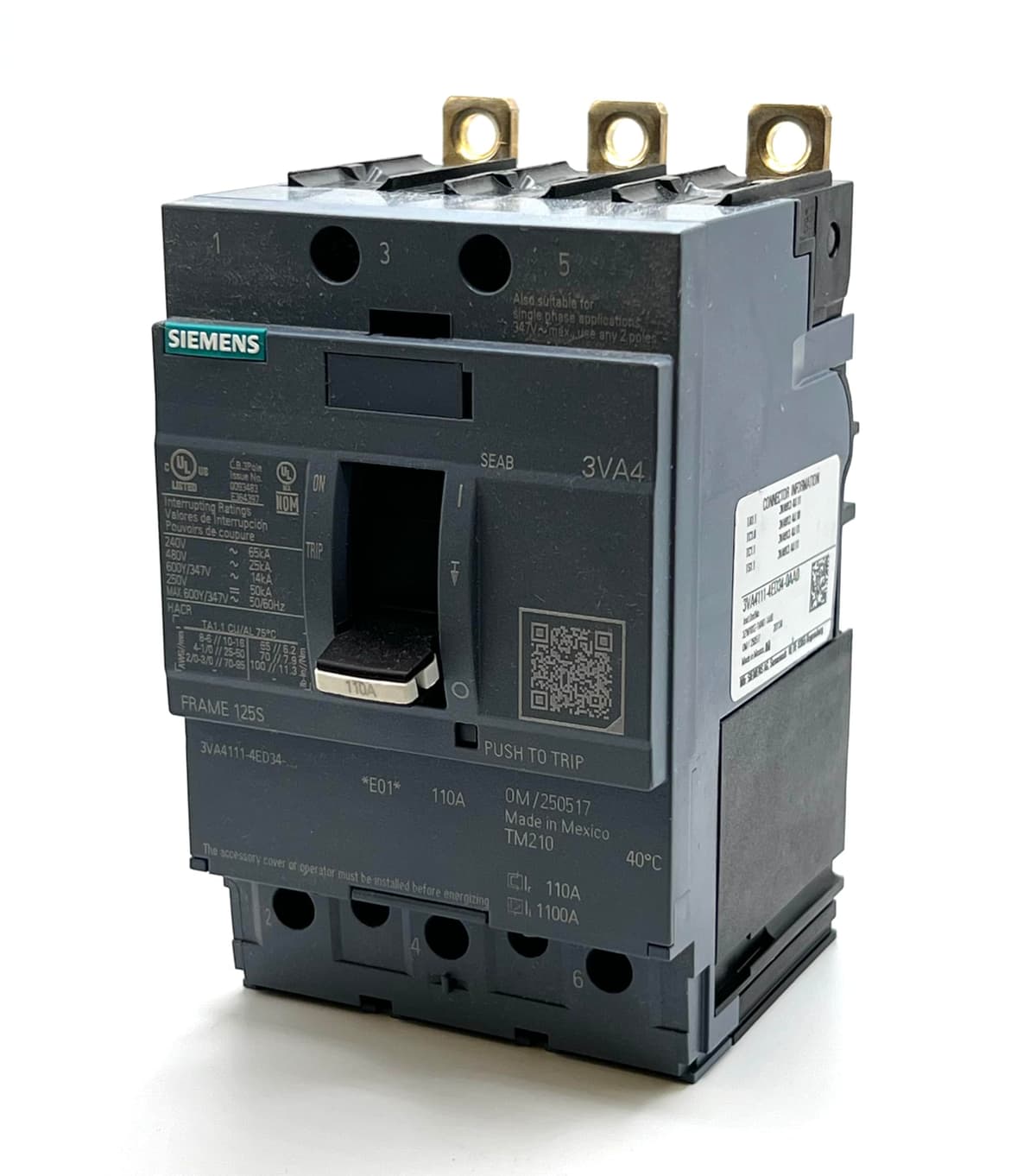 Siemens 3VA4111-4ED34-0AA0 3 polos 110A 600Y/347V, 480V bolt-on
