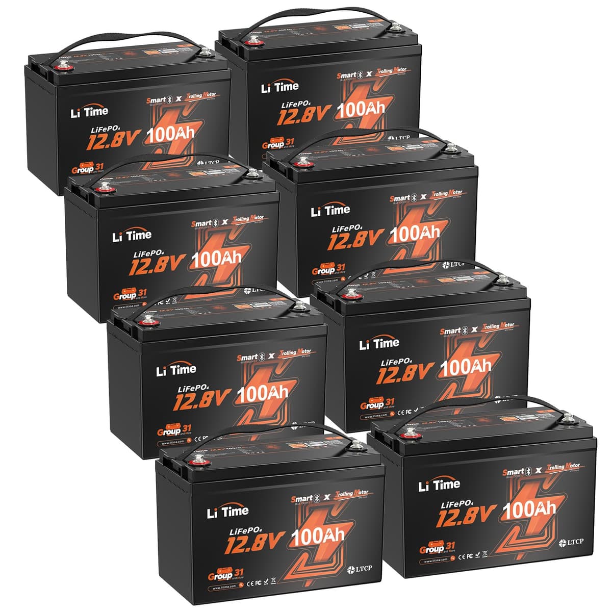 Litime 12V 100Ah LiFePO4 Trolling Motors Battery Group 31 - Bluetooth, Pack de 8 L12V100-100-TM-BT-4-A100-Pack8-1
