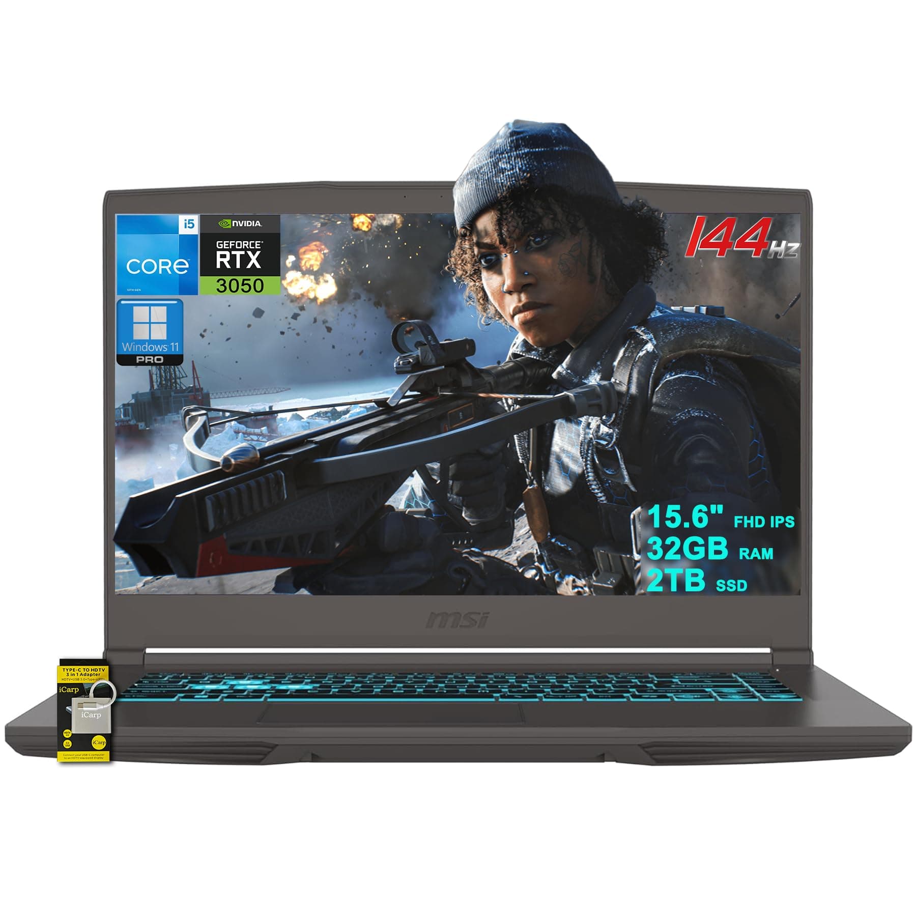 MSI Thin 15 15.6" FHD 144Hz i5-13420H 32GB RAM 2TB SSD RTX 3050 Win11 Pro