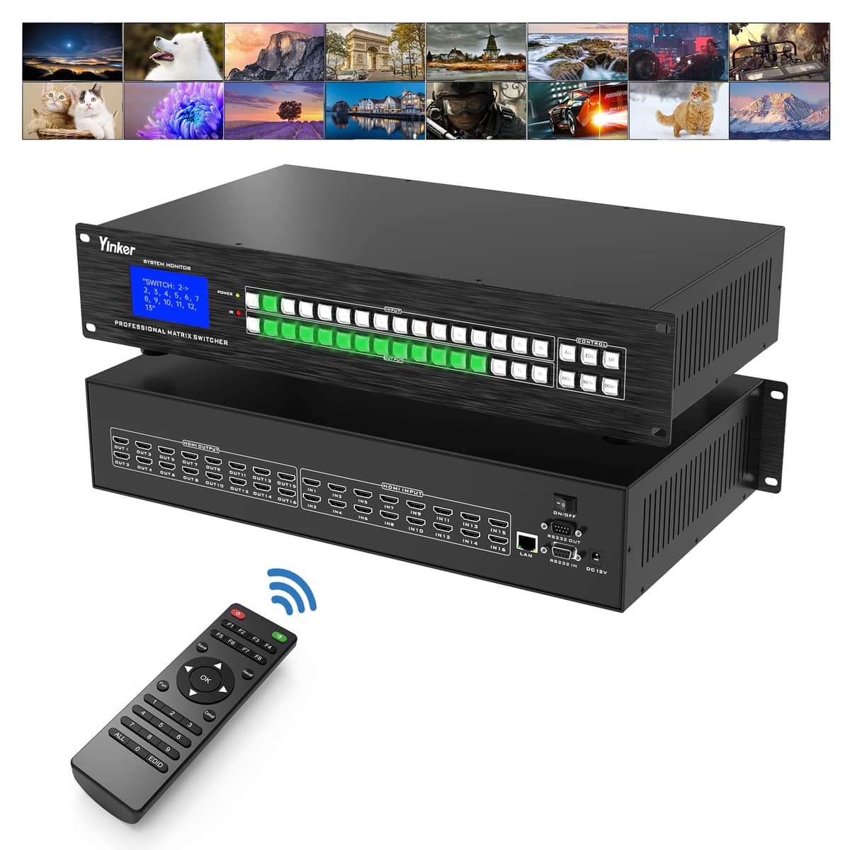 Yinker HDMI Matrix 16x16 4K@30Hz - Switcher y Splitter rack 2U con control IR/RS232/LAN HD1616