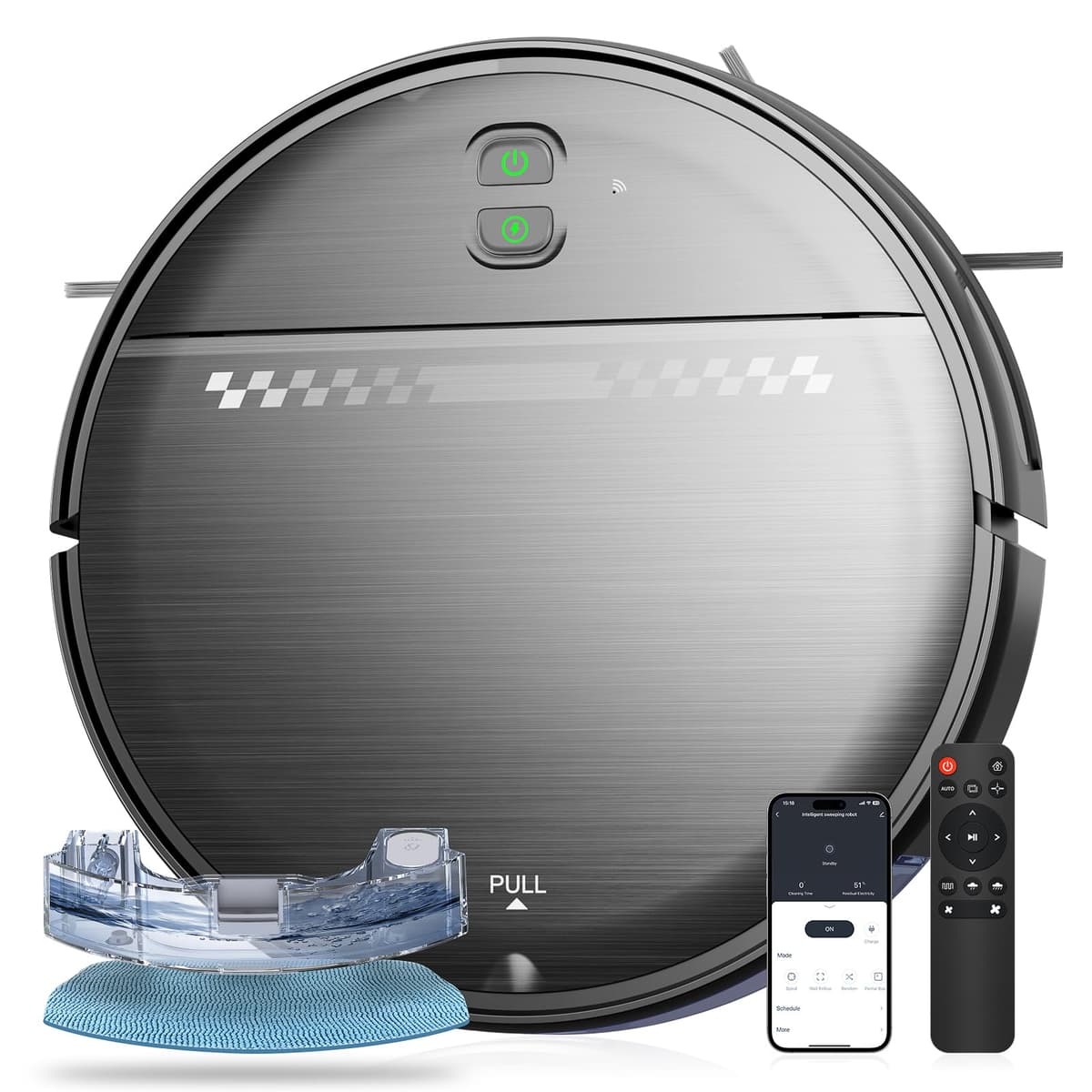 MANVN Robot aspirador y mopa 2 en 1 con 2300Pa, diseño ultra delgado, control Wi-Fi/App/voz y autocaragado MANVN robot vacuum 2 in1
