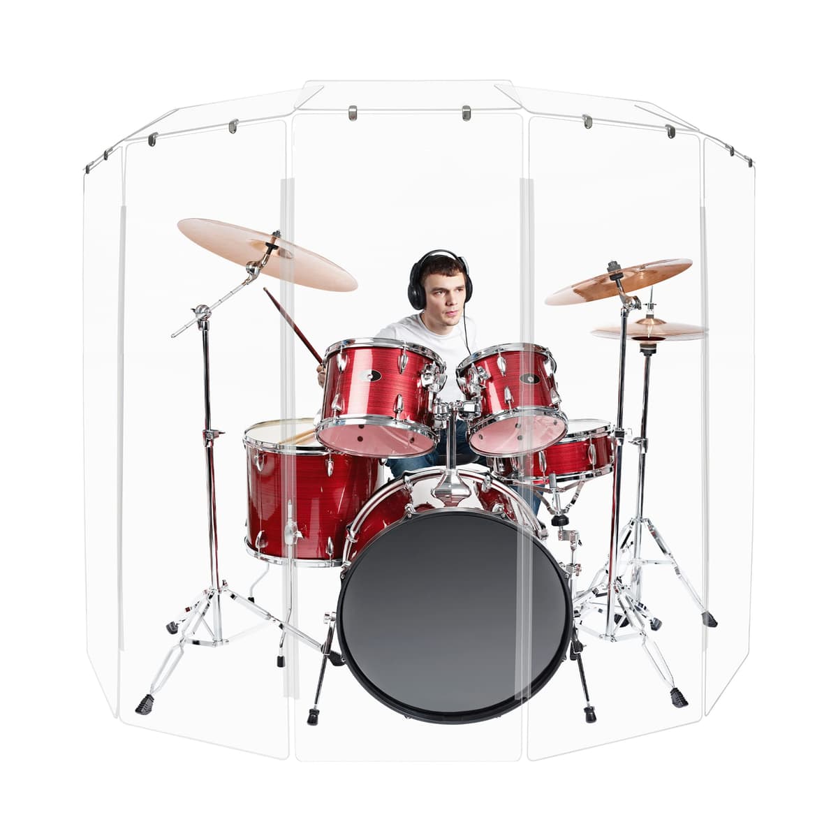 PENNZONI Drum Shield 6ft con deflectores y bisagras plásticas, 5 paneles acrílicos transparentes 8R-DLCX-9DQE