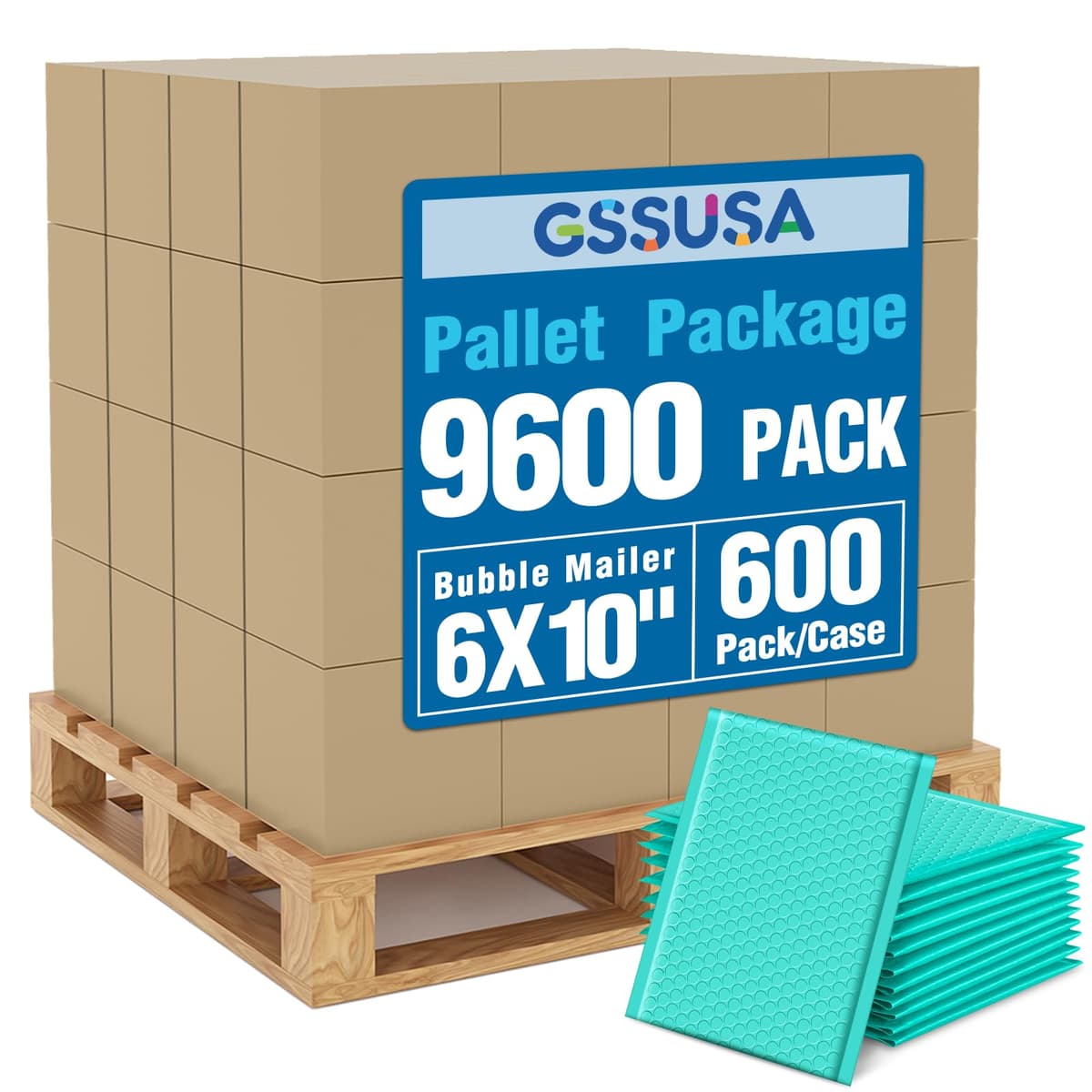 GSSUSA Teal Bubble Mailers 6x10 - 9600 sobres acolchados autoadhesivos