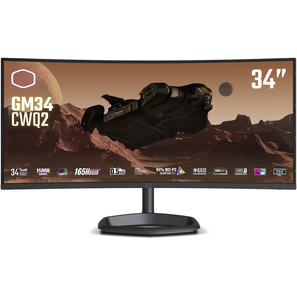 Cooler Master GM34-CWQ2 34” Curved UWQHD 3440 x 1440 Quantum Dot 180Hz 0.5ms FreeSync Premium HDR CMI-GM34-CWQ2-US