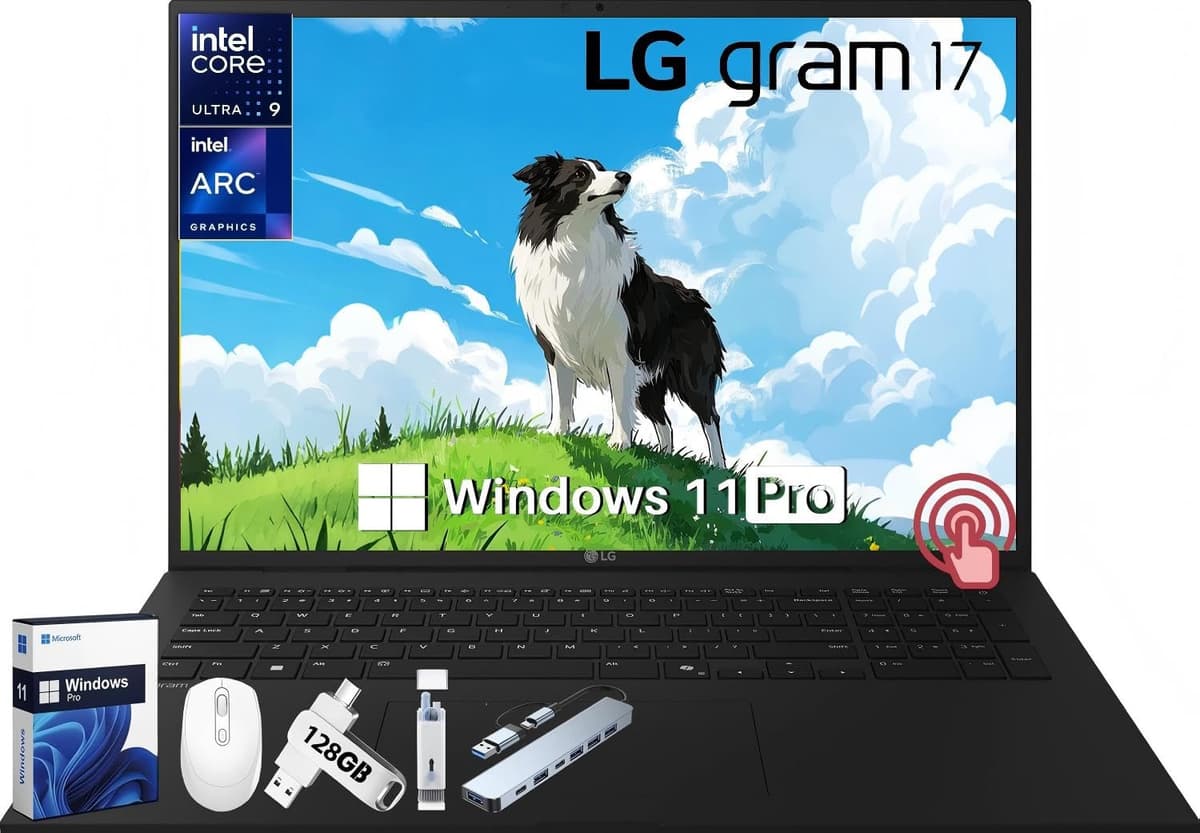 LG Gram 17 con pantalla táctil Copilot+ PC, pantalla WQXGA de 17", Intel Ultra 9 Series 2 288V, 32 GB de RAM, SSD de 8 TB, gráficos Intel Arc, teclado retroiluminado, Wi-Fi 7, Windows 11 Pro