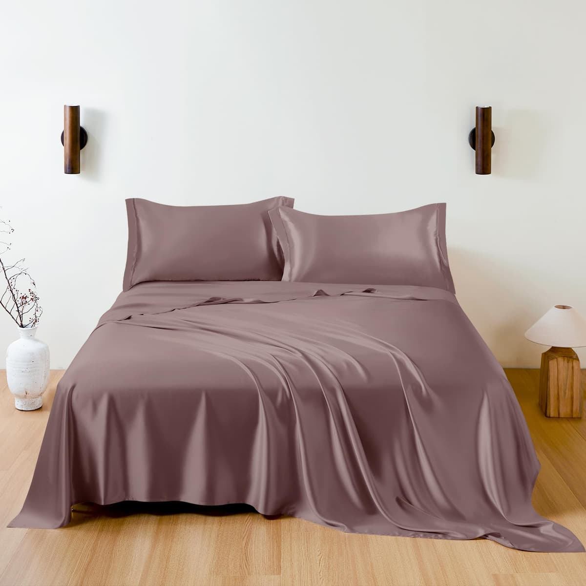 THXSILK Juego de sábanas 100% seda Mulberry King, 7A+, morado W01W06407K