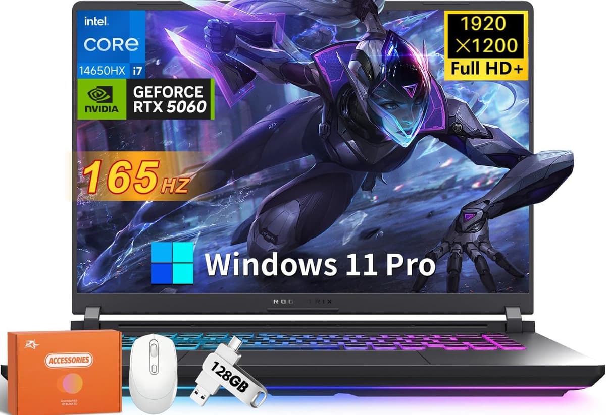 ASUS ROG Strix G16 2025 Notebook para Juegos, 16" FHD+ 165Hz/3ms Pantalla Nebula, Procesador Intel Core i7 14650HX, GPU NVIDIA GeForce RTX 5060 para Portátil, 64GB DDR5, 1TB SSD, Wi-Fi 7, Windows 11 Pro, Accesorios G615JMR-AS74