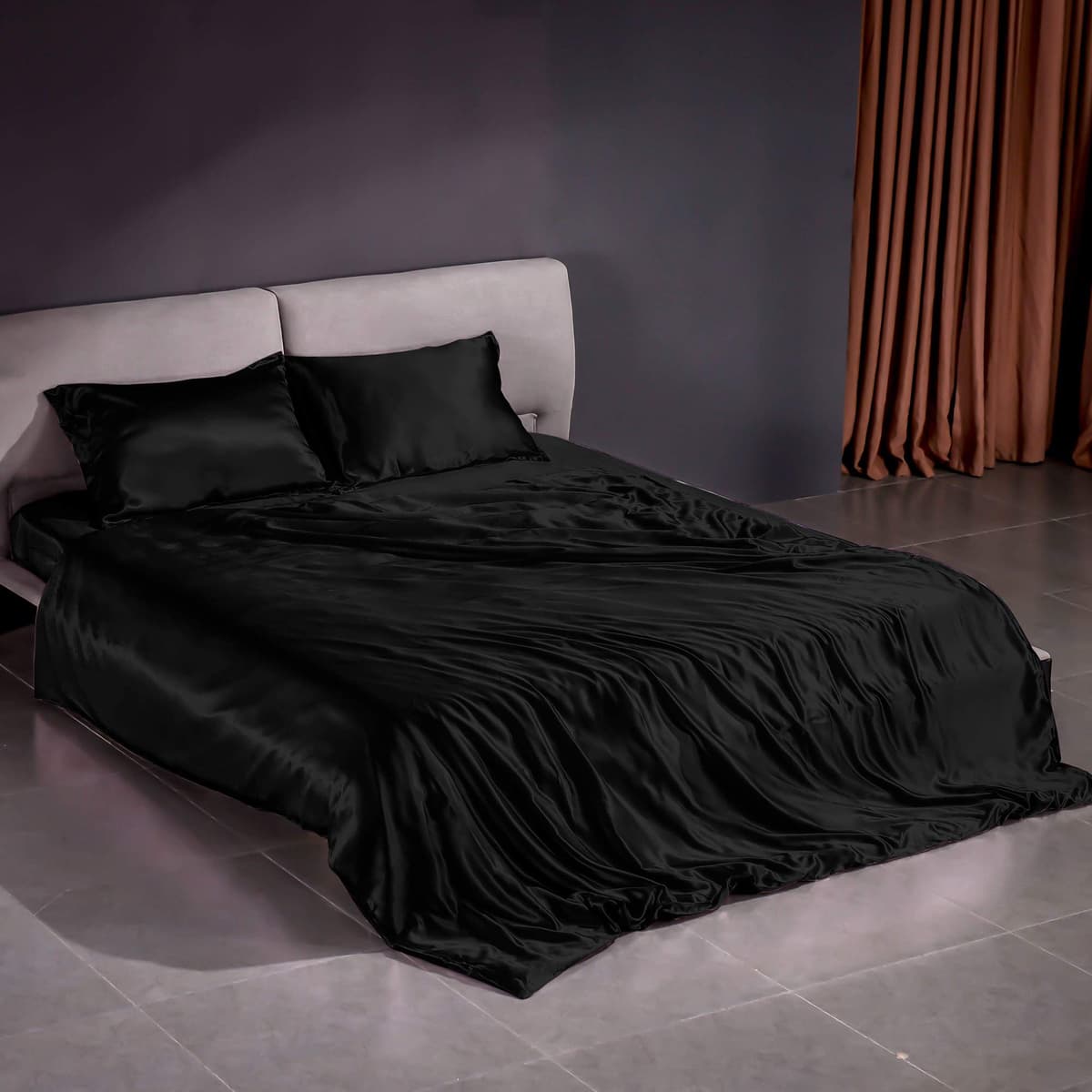 THXSILK Juego de Sábanas 100% Seda 22 Momme, 4 Piezas, King, Negro W01W23210KR
