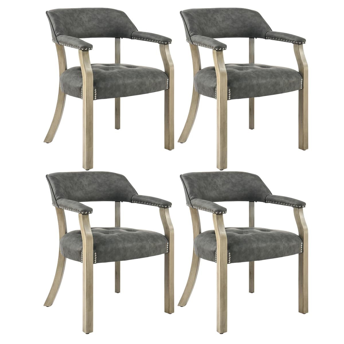 LEEMTORIG Juego de 4 Sillas de Comedor con Brazos, Respaldo de Apoyo, Patas Gris Claro & PU Gris Oscuro CY-NX173-DG LEECY-NX173-DG04