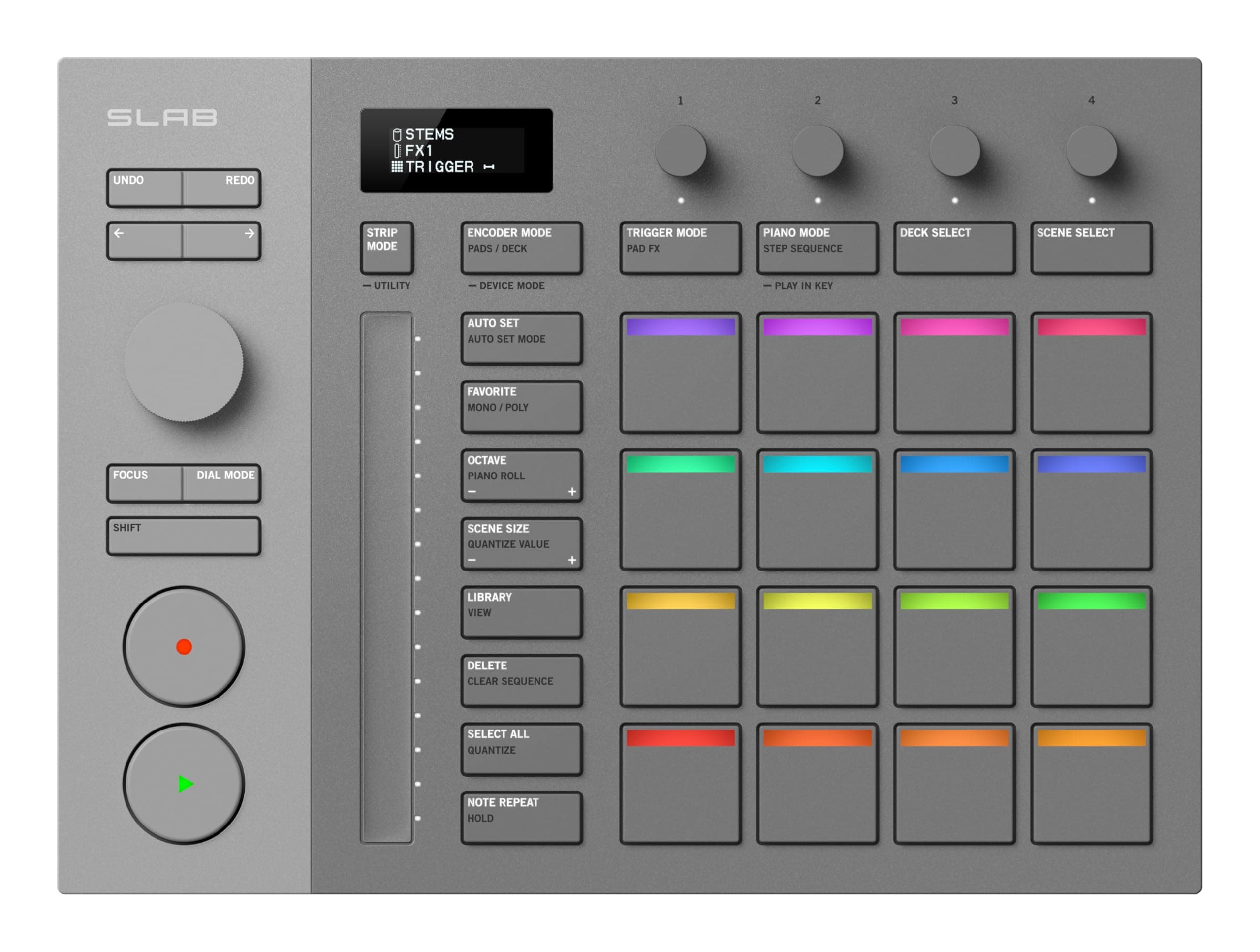 AlphaTheta SLAB MIDI Controller - Desbloquea Serato Studio (Versión Completa), Perilla Multifunción y Control de Enfoque, 16 Pads con Velocidad y Aftertouch, Banda Táctil de Rendimiento; Funciona con Serato DJ Pro