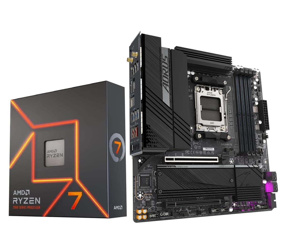 INLAND Bundle Micro Center Procesador AMD Ryzen 7 7700X con placa madre GIGABYTE B650M AORUS Elite AX para gaming (AM5, Micro-ATX, DDR5, PCIe 5.0 M.2, USB 3.2 Gen2x2 Tipo-C) 7700XB650MAORUSELITE