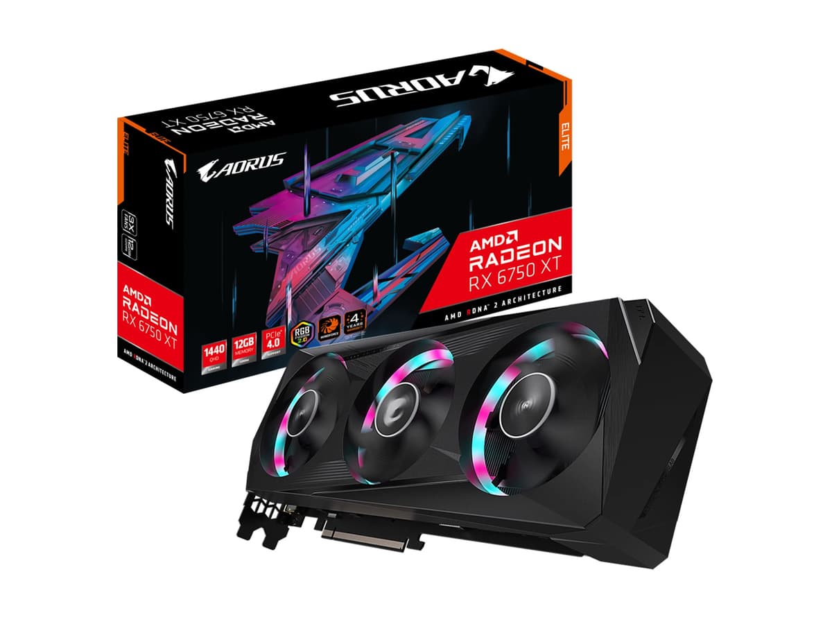 Gigabyte AORUS Radeon RX 6750 XT ELITE 12G Tarjeta de video WINDFORCE 3X GV-R675XTAORUS E-12GD